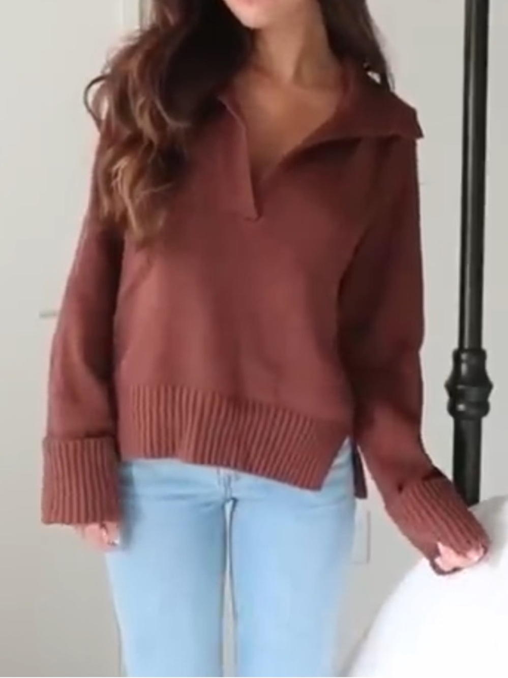 Abercrombie & Fitch Women's Rust Sweater V-Neck Collared Knit